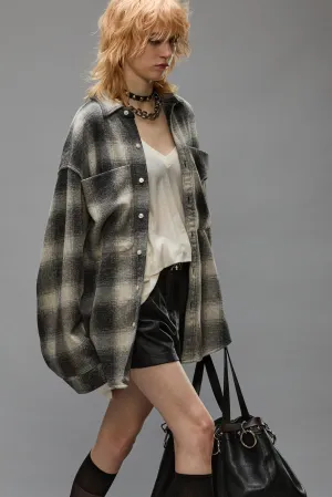 OVERSIZED POCKET DROP NECK - GREY OMBRE PLAID