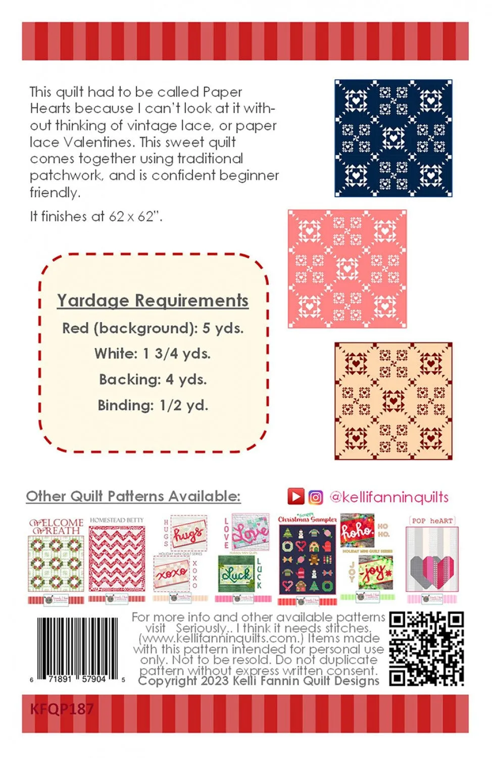 PATTERN, Paper Hearts Quilt by Kelli Fannin