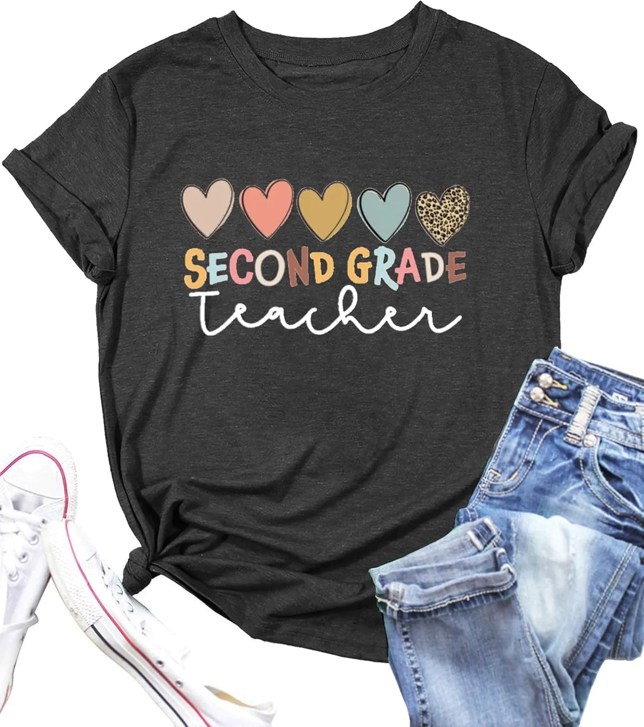 PECHAR Teacher Shirts Women Funny Teach Printed Graphic Tshirt Short Sleeve T-Shirt Blouse Teacher Gifts Tops Tee