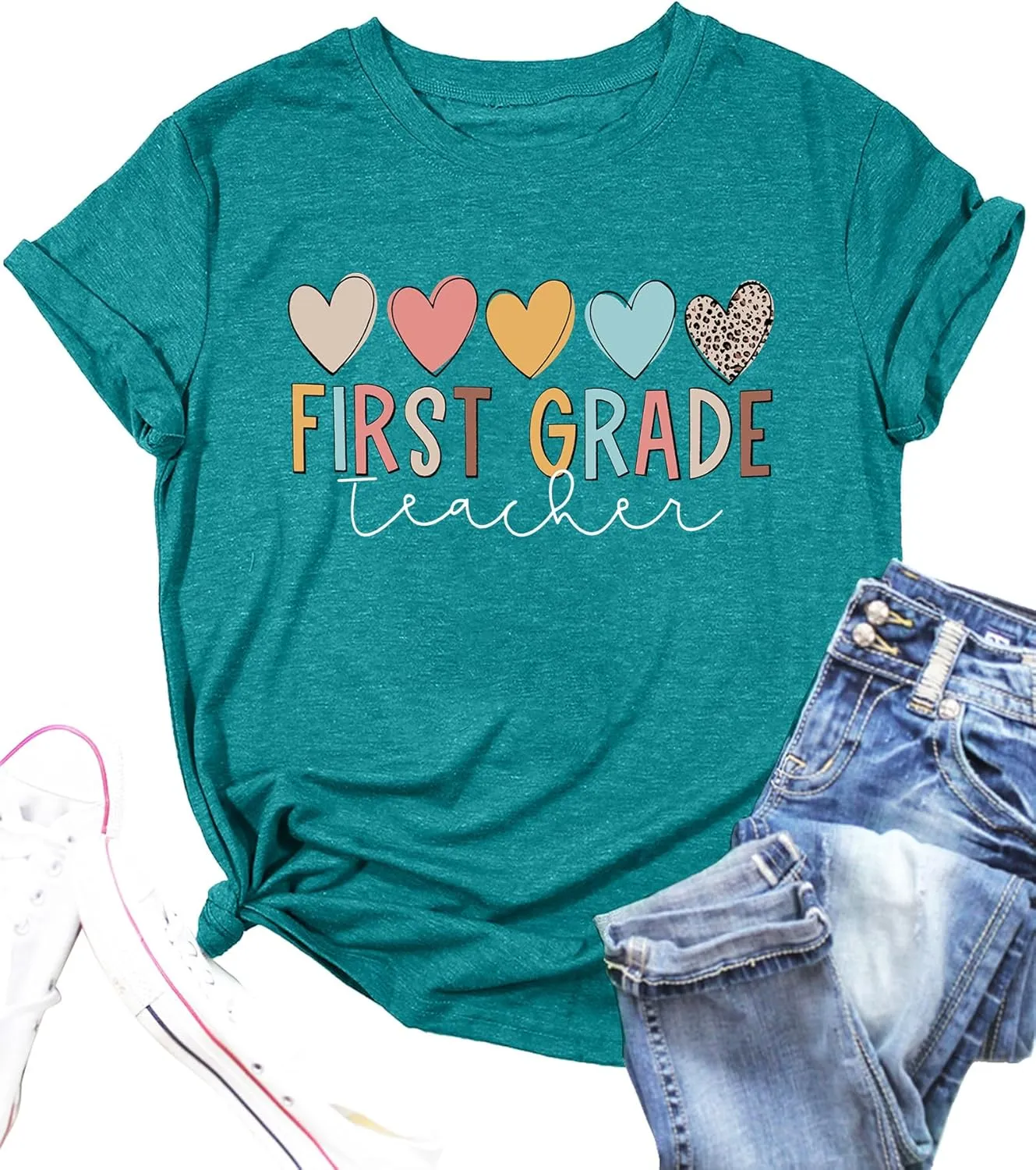 PECHAR Teacher Shirts Women Funny Teach Printed Graphic Tshirt Short Sleeve T-Shirt Blouse Teacher Gifts Tops Tee