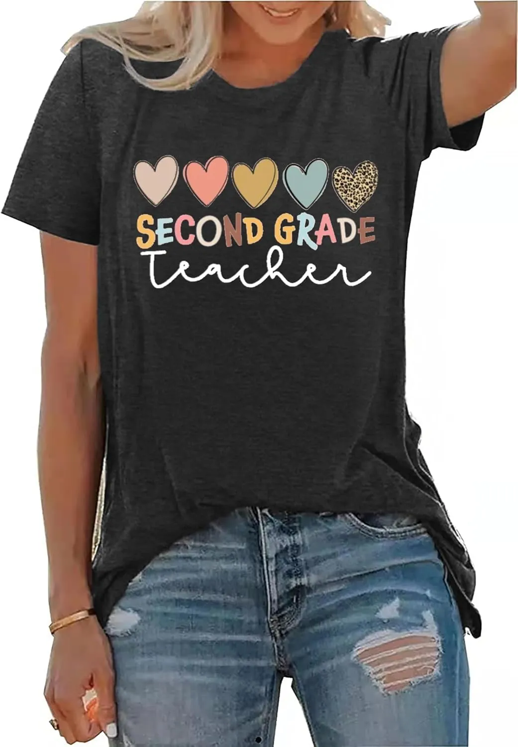 PECHAR Teacher Shirts Women Funny Teach Printed Graphic Tshirt Short Sleeve T-Shirt Blouse Teacher Gifts Tops Tee