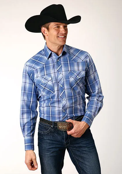 Roper Men's Blue/White/Navy Plaid Western Snap Shirt