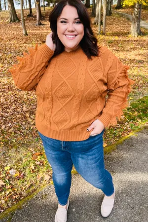 Rust Cable Knit Tassel Fringe Sweater