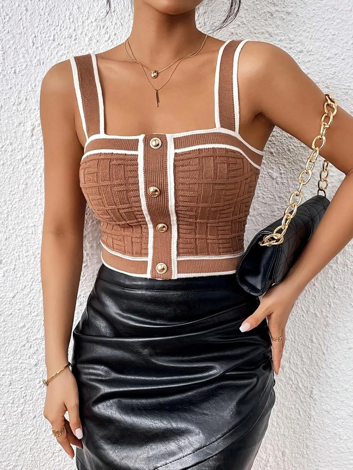 SweatyRocks Women's Sleeveless Ribbed Knit Spaghetti Strap Crop Cami Tank Top