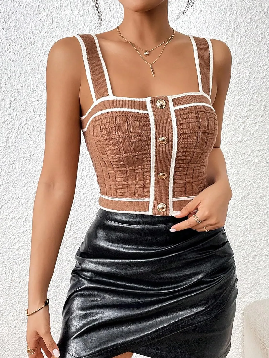SweatyRocks Women's Sleeveless Ribbed Knit Spaghetti Strap Crop Cami Tank Top