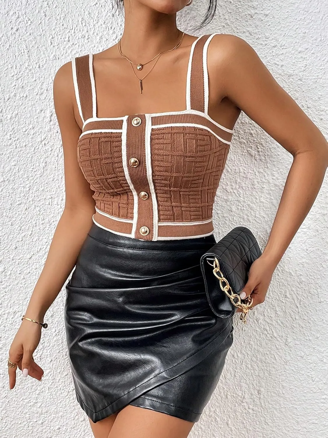 SweatyRocks Women's Sleeveless Ribbed Knit Spaghetti Strap Crop Cami Tank Top