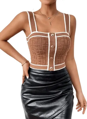 SweatyRocks Women's Sleeveless Ribbed Knit Spaghetti Strap Crop Cami Tank Top