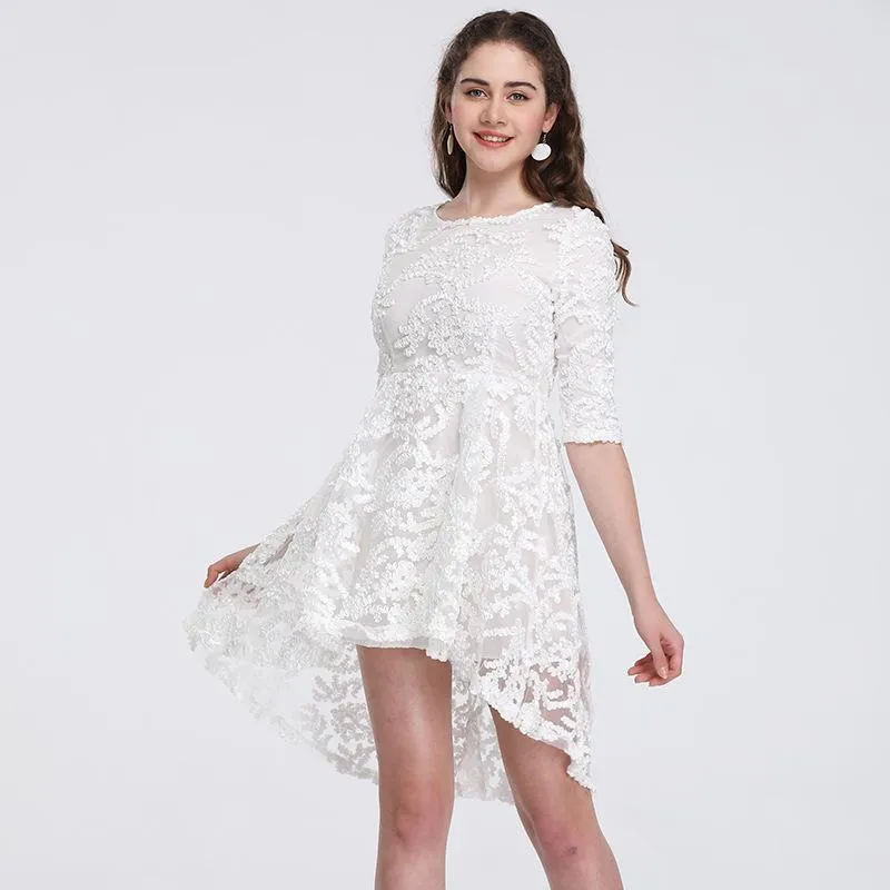 Temperament Waist Skirt Seven-piece Sleeve Slender Lace Dress