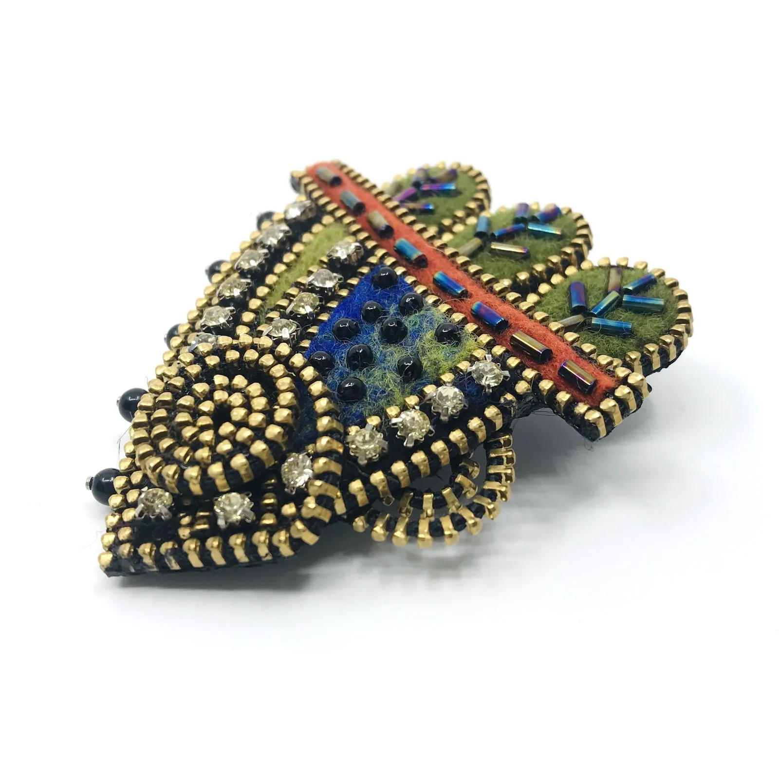 Three-Leaf Mixed Media Brooch by Odile Gova: Modified English E-Commerce Product Title Optimization