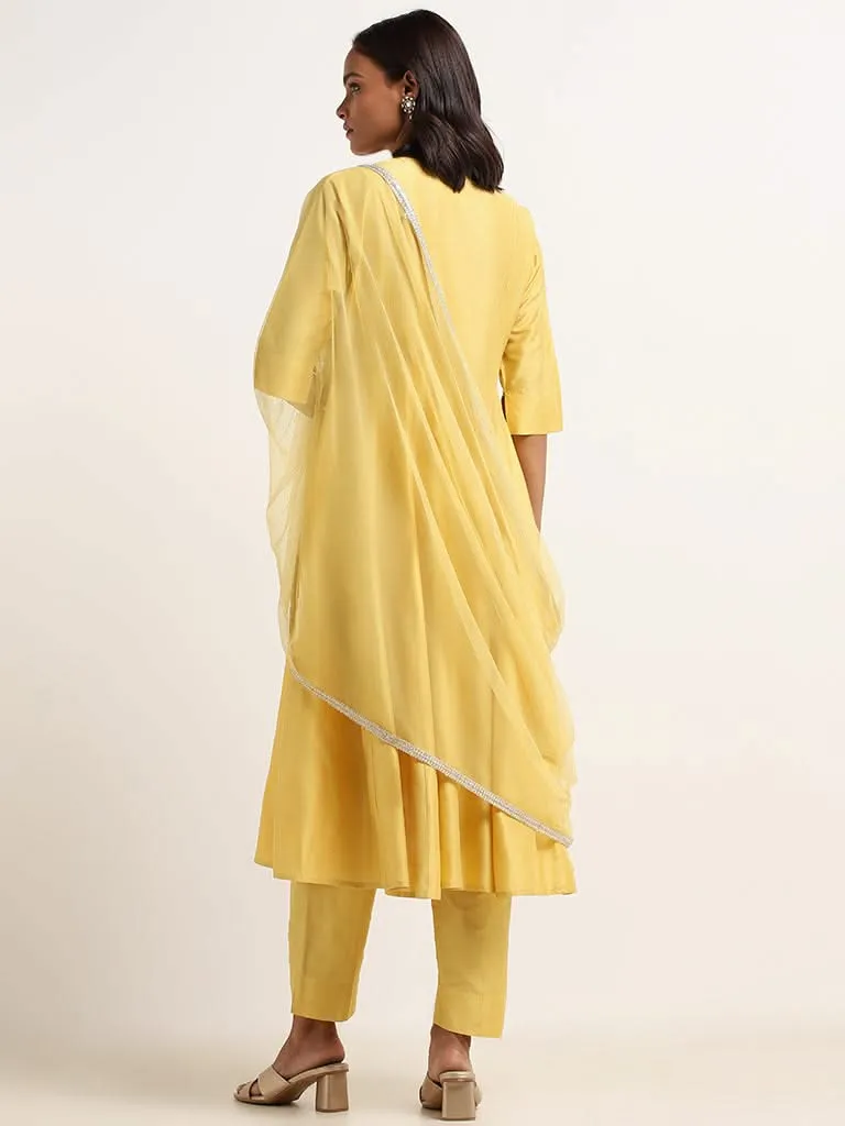 Vark Yellow Embroidered Kurta Set
