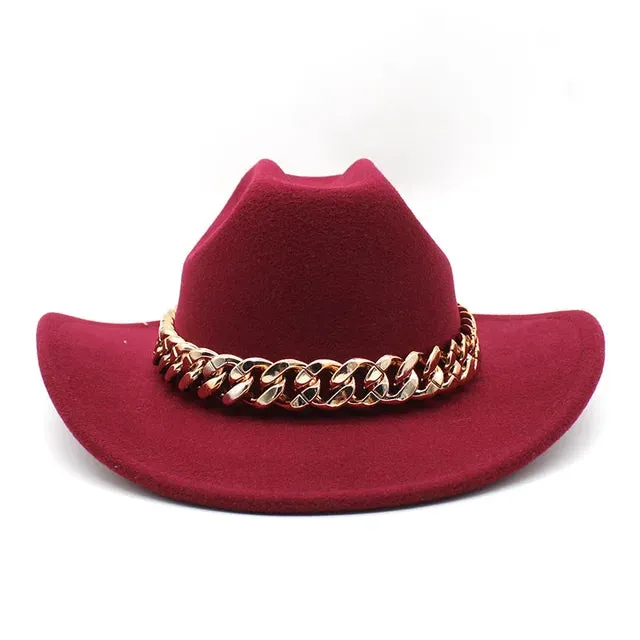Vintage Western Cowboy Hat with Gold Chain Band