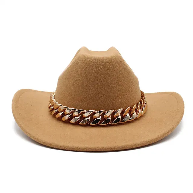 Vintage Western Cowboy Hat with Gold Chain Band
