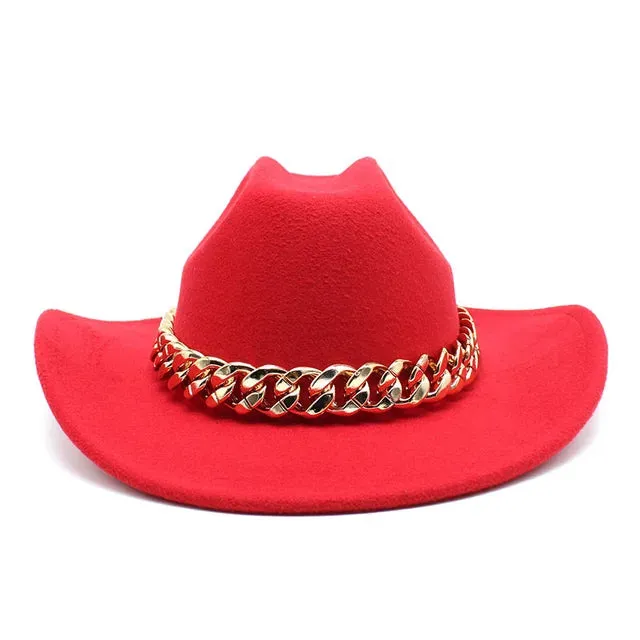 Vintage Western Cowboy Hat with Gold Chain Band