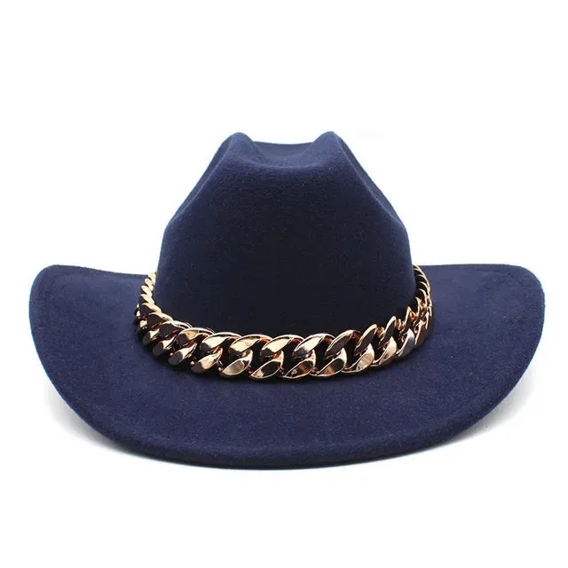 Vintage Western Cowboy Hat with Gold Chain Band