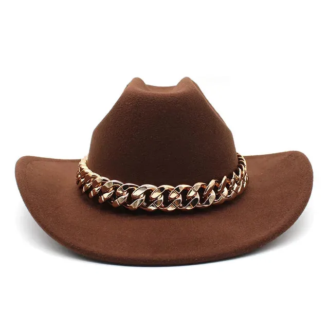 Vintage Western Cowboy Hat with Gold Chain Band