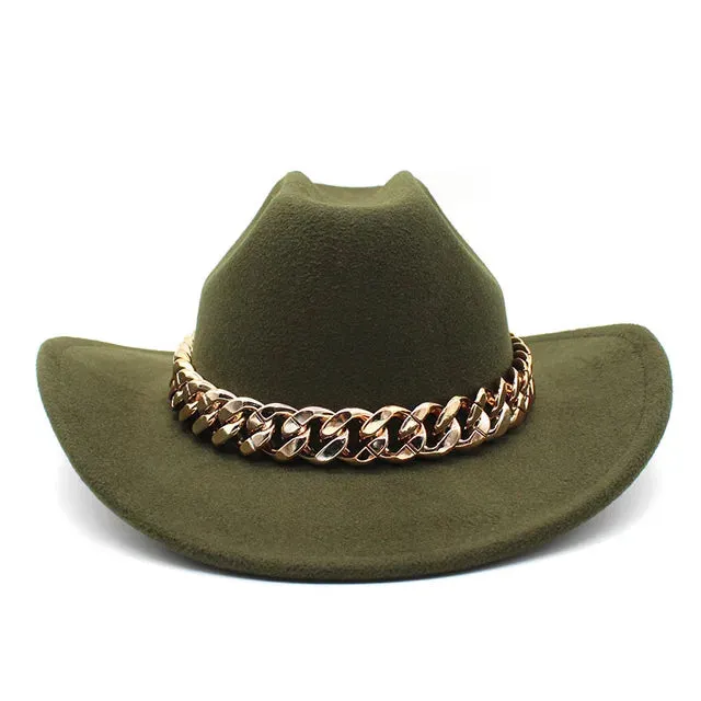 Vintage Western Cowboy Hat with Gold Chain Band
