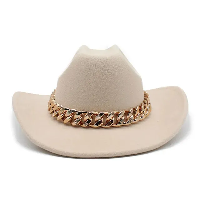 Vintage Western Cowboy Hat with Gold Chain Band