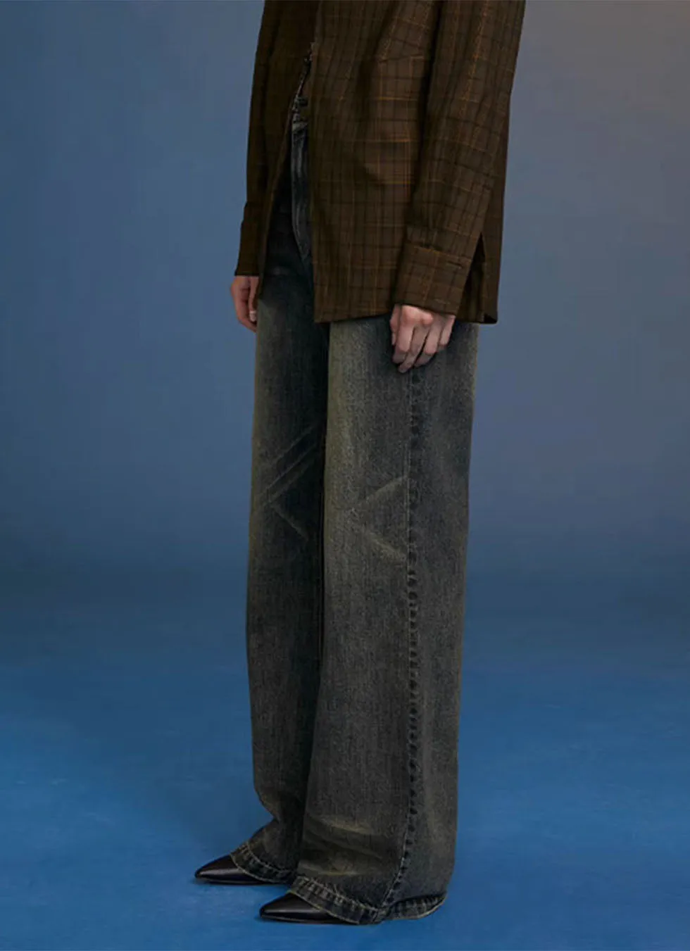 Washed Straight Denim Pants