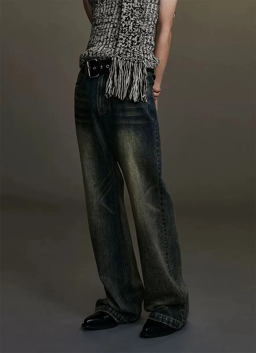 Washed Straight Denim Pants