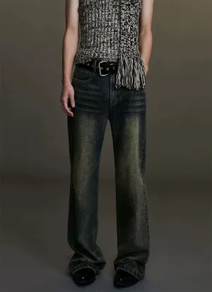 Washed Straight Denim Pants