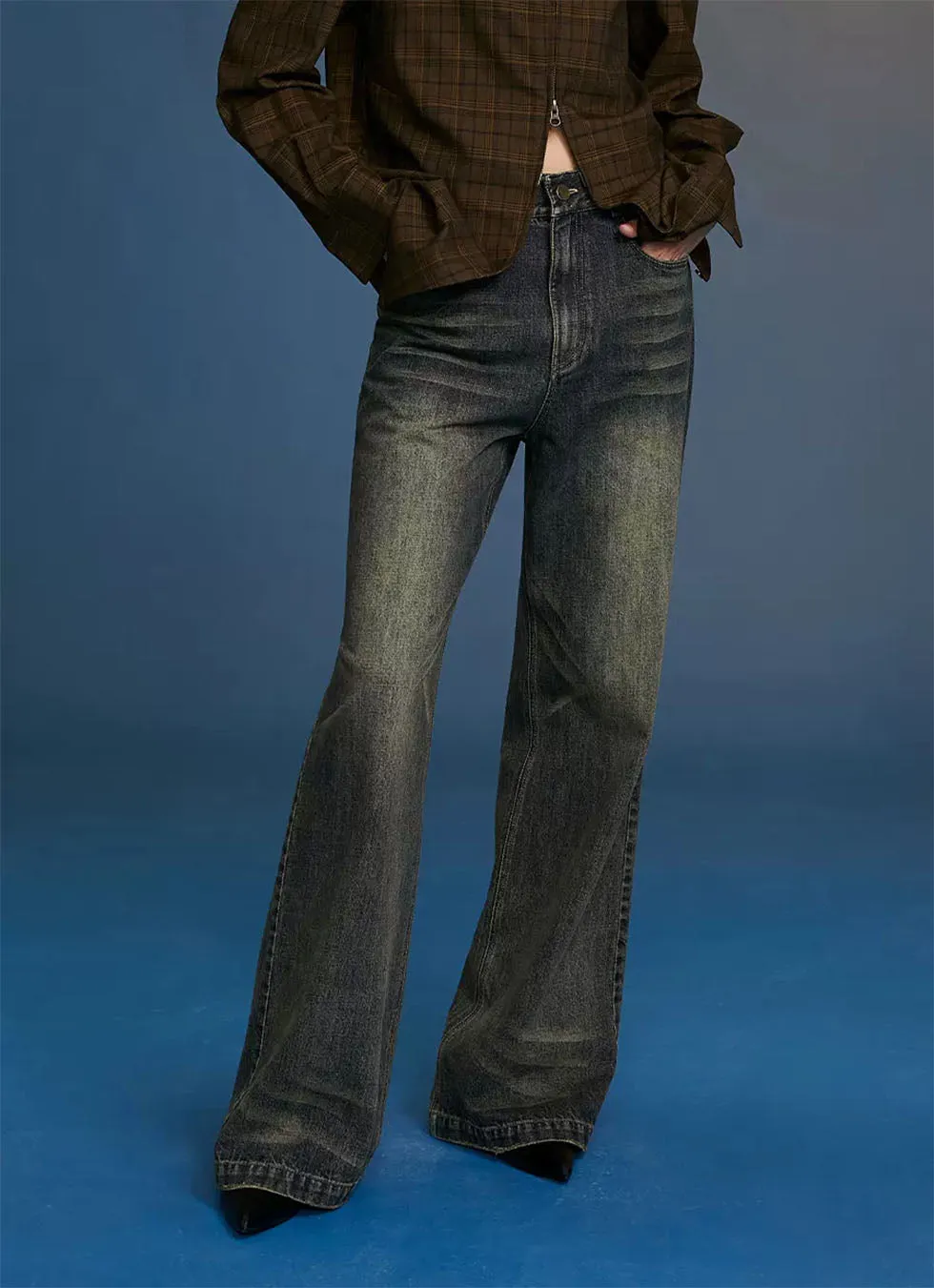 Washed Straight Denim Pants