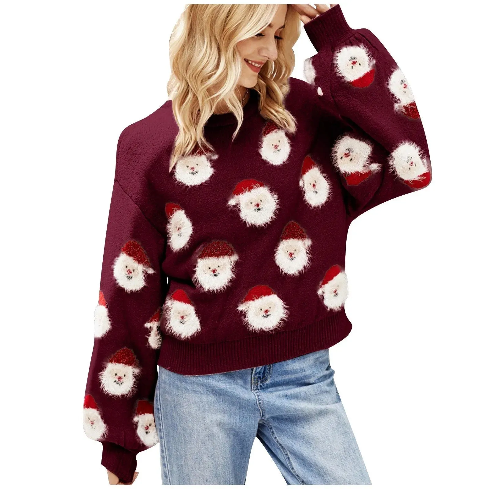 Wenkouban-Christmas Thanksgiving outfits_Pink Sequin Long Sleeve Vintage Blouse Ugly Santa Claus Hoodie Christmas Sweater