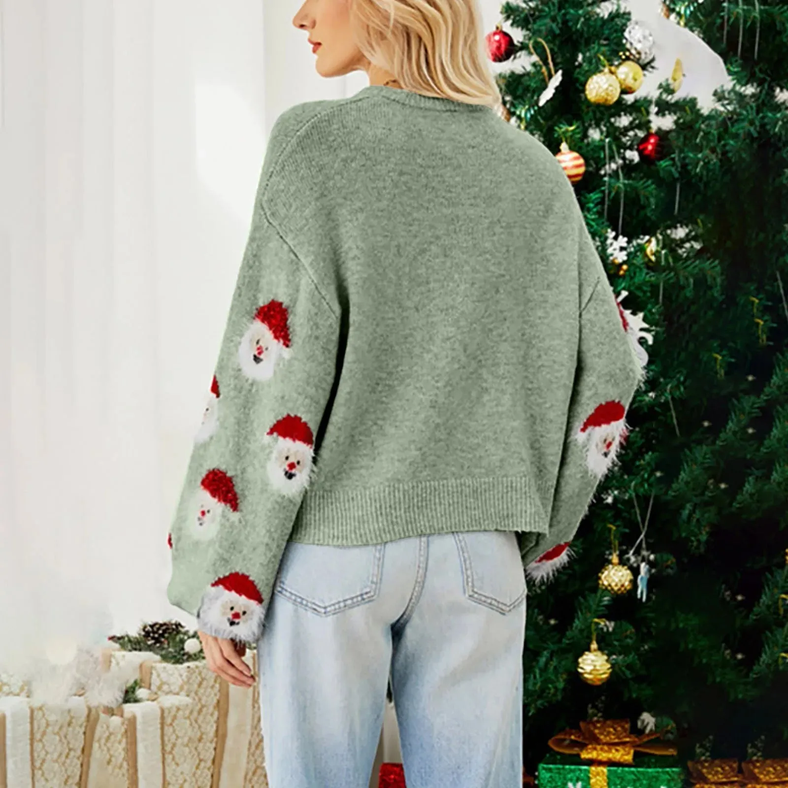 Wenkouban-Christmas Thanksgiving outfits_Pink Sequin Long Sleeve Vintage Blouse Ugly Santa Claus Hoodie Christmas Sweater