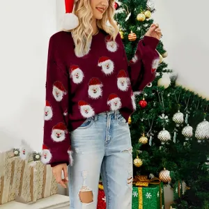 Wenkouban-Christmas Thanksgiving outfits_Pink Sequin Long Sleeve Vintage Blouse Ugly Santa Claus Hoodie Christmas Sweater