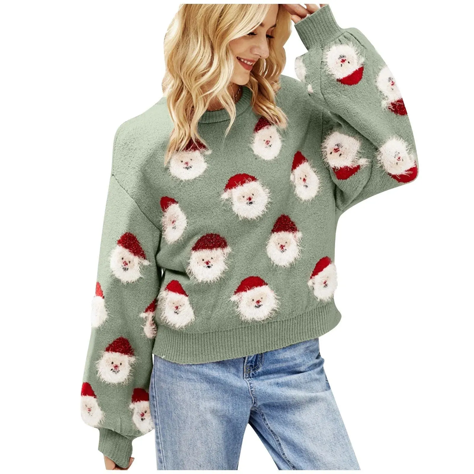 Wenkouban-Christmas Thanksgiving outfits_Pink Sequin Long Sleeve Vintage Blouse Ugly Santa Claus Hoodie Christmas Sweater