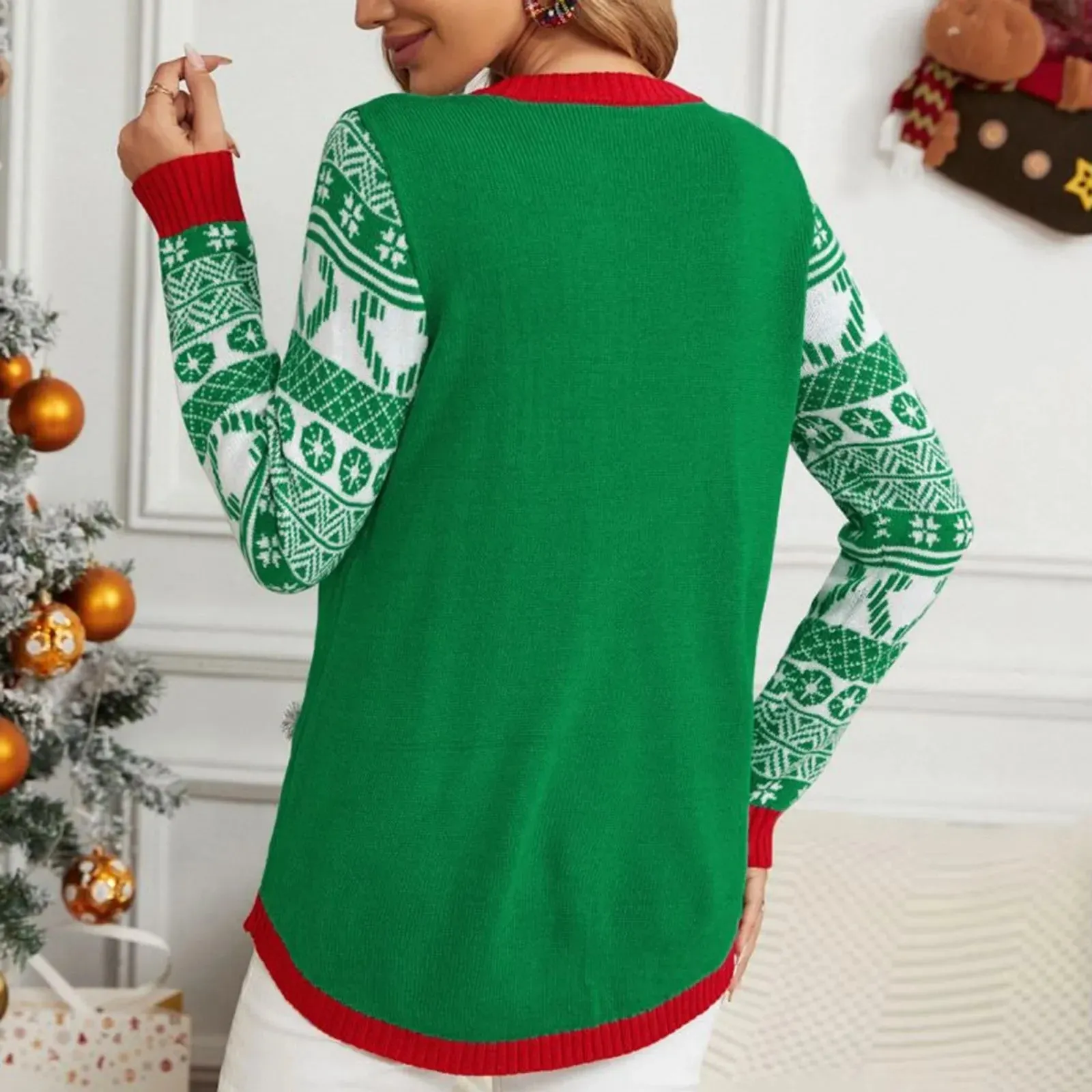 Wenkouban-Christmas Thanksgiving outfits_Thicken Warm Ladies Cartoon Casual Loose Pullover Christmas Sweater
