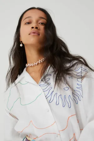 White Hemp Shirt With Embroideries