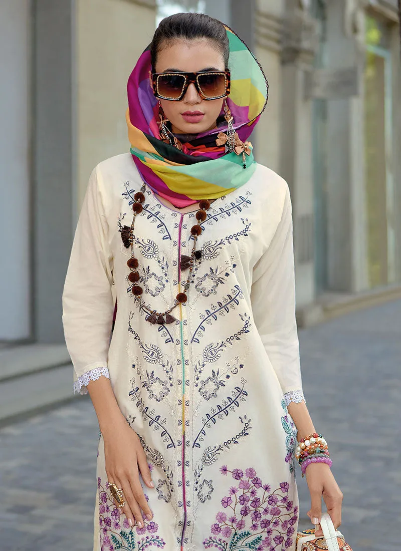 White Multi Embroidery Pakistani Style Salwar Suit