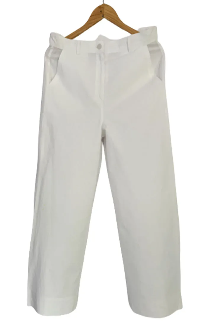 White Wide Leg Straight Pants - Twill