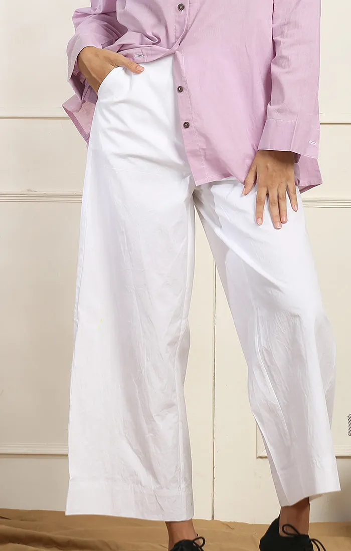 White Wide Leg Straight Pants - Twill
