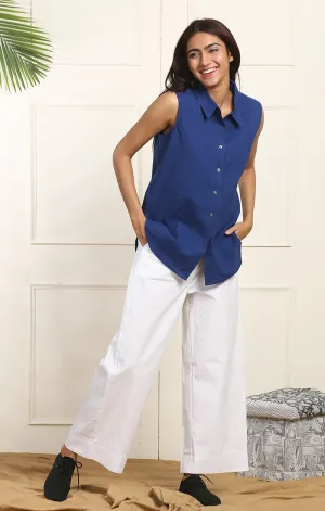 White Wide Leg Straight Pants - Twill