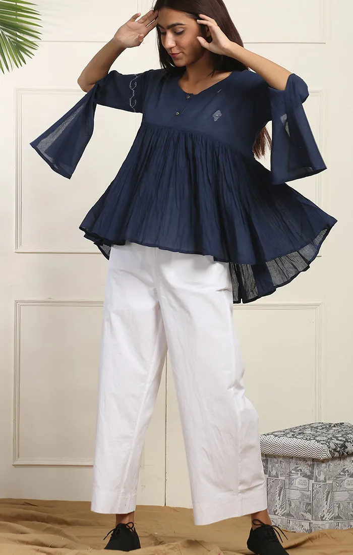White Wide Leg Straight Pants - Twill