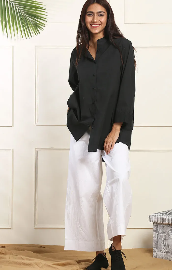 White Wide Leg Straight Pants - Twill