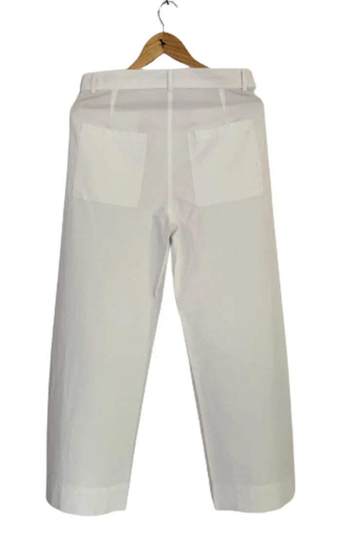 White Wide Leg Straight Pants - Twill