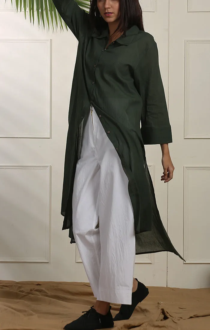 White Wide Leg Straight Pants - Twill