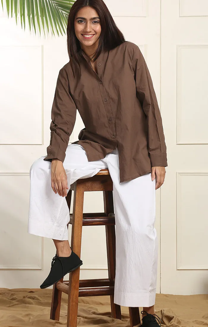 White Wide Leg Straight Pants - Twill