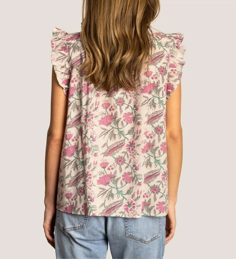 Women Boho Floral Peplum Shirt Flutter Sleeve Ruffle Babyboll Tops V Neck Patchwork Summer Coquette Blouse