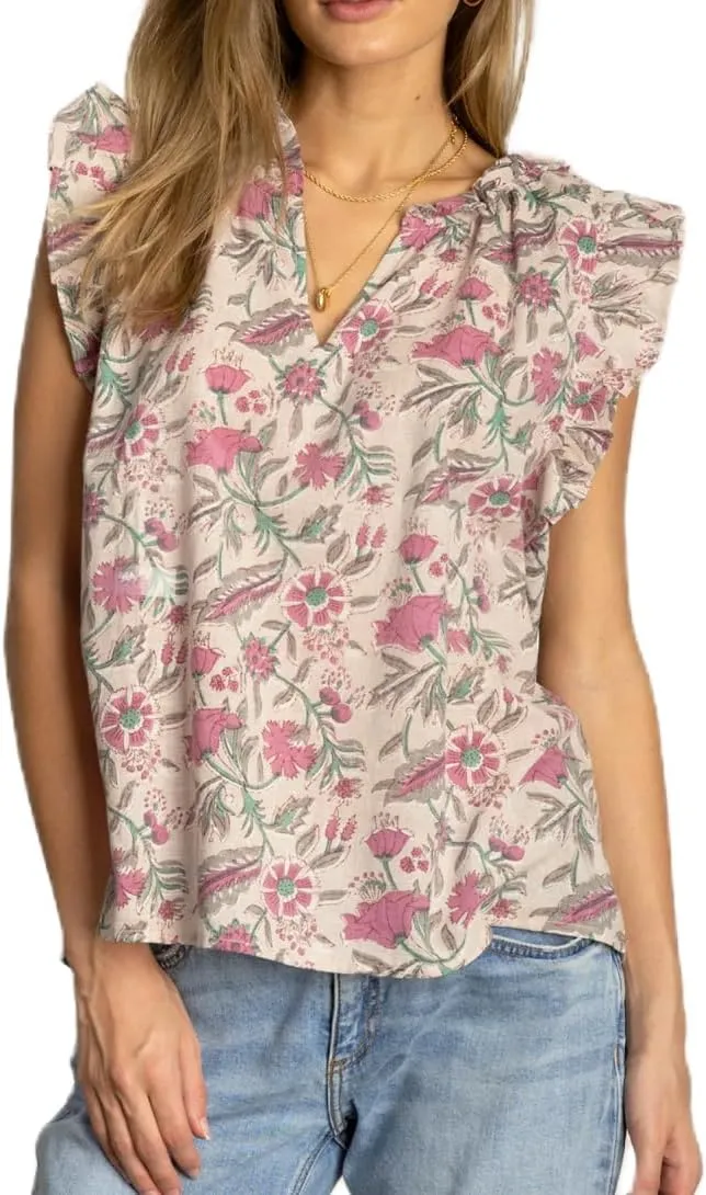 Women Boho Floral Peplum Shirt Flutter Sleeve Ruffle Babyboll Tops V Neck Patchwork Summer Coquette Blouse