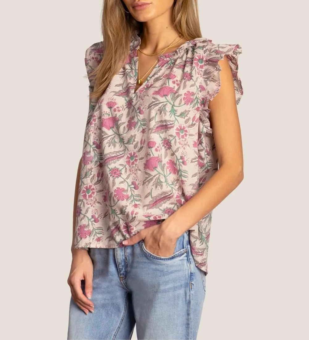 Women Boho Floral Peplum Shirt Flutter Sleeve Ruffle Babyboll Tops V Neck Patchwork Summer Coquette Blouse