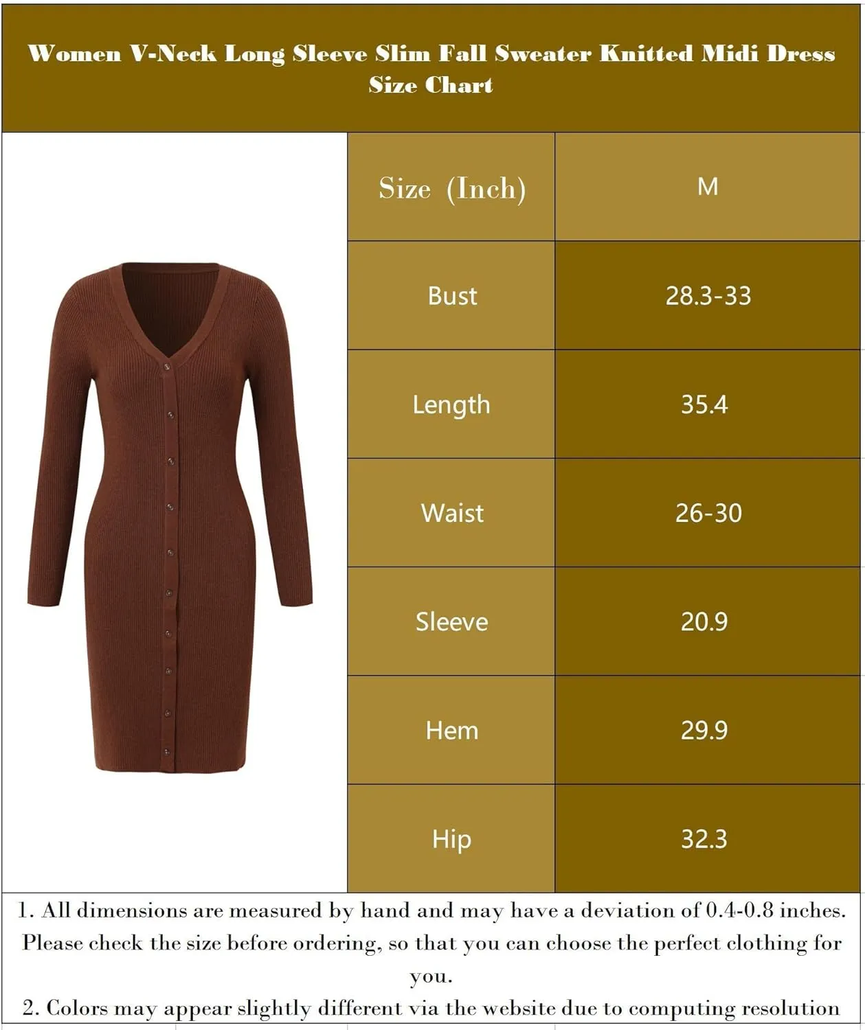 Women V-Neck Long Sleeve Slim Fall Sweater Knitted Midi Dress