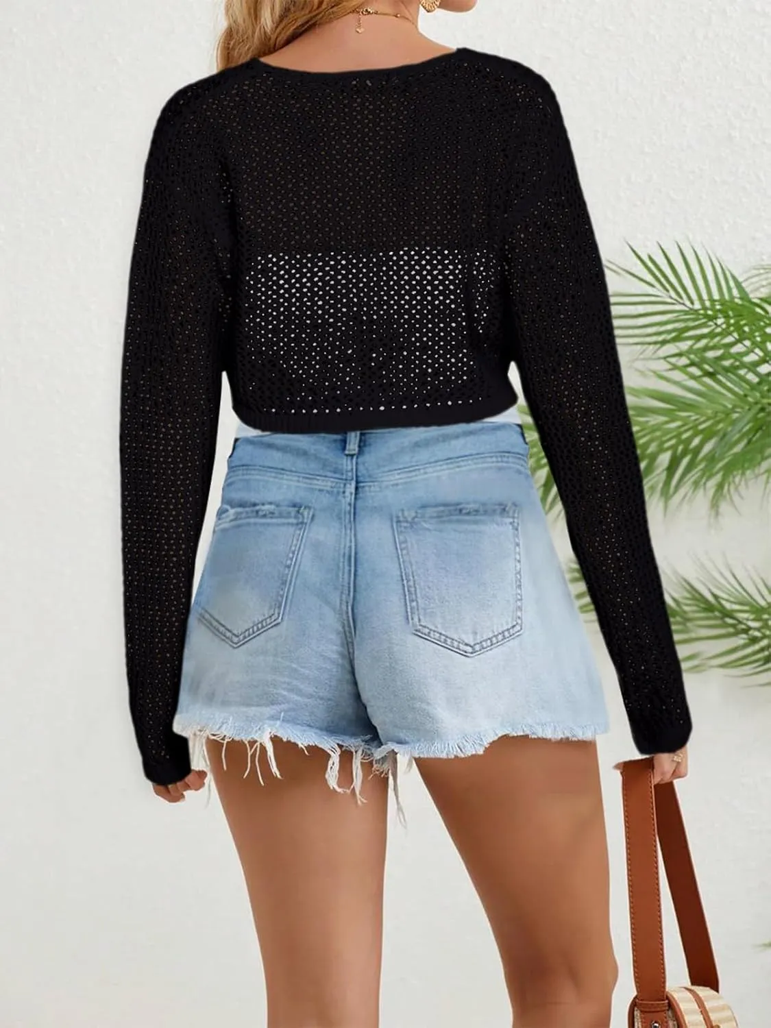 Women's Tie Front Cardigan Shrugs for Dresses Summer Lightweight Crop Top Knit Crochet Sweater Beach Cover Up