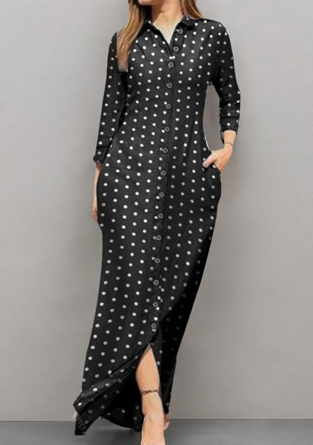 YMING Womens Floral Printed Dresses Long Sleeve Button Down Shirt Dress Lapel Loose Blouse Dress with Pockets