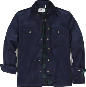 ZENTHACE Men's Corduroy Shirts Jacket with Full Flannel Lined,Snap Button Down Vintage Fall Outerwear Coat,100% Cotton