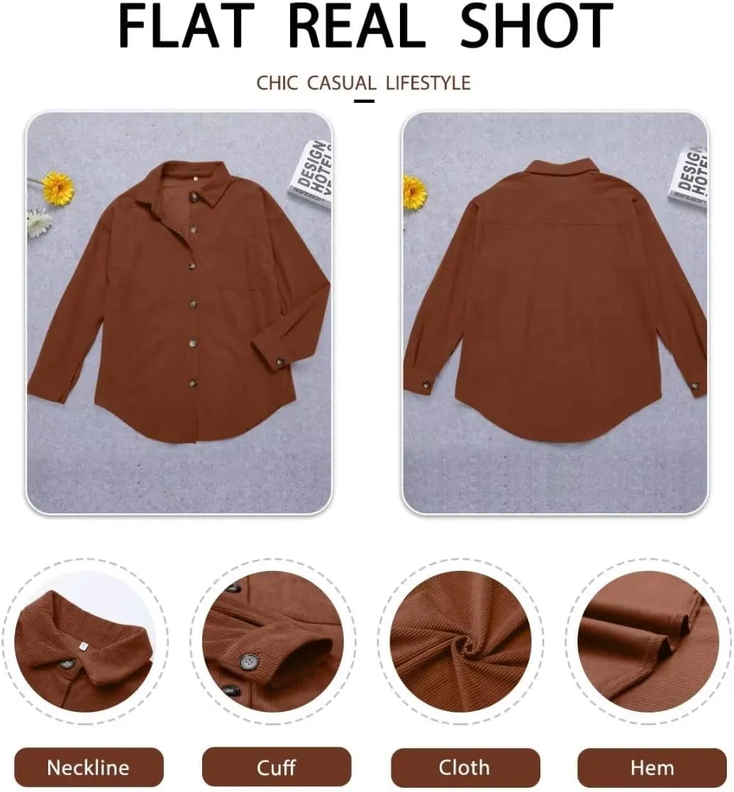 ZOLUCKY Womens Shackets Jacket Plus Size Long Sleeve Button Down Shirts Blouses Tops
